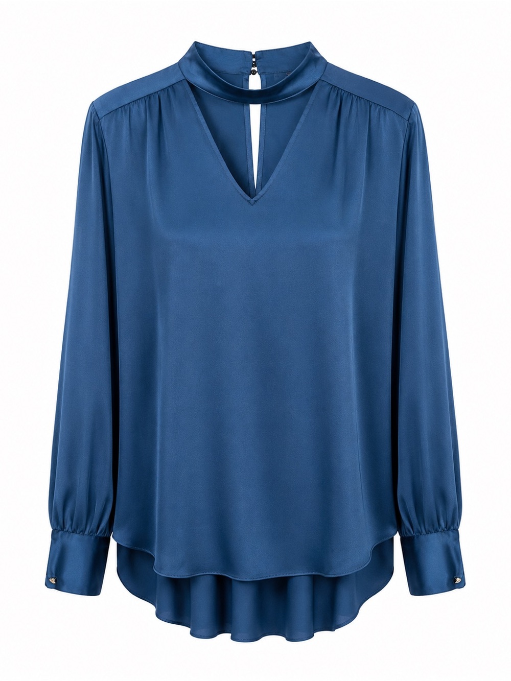 Vince Camuto Deep Blue Keyhole Blouse NWT Pleated Back Tunic Top